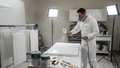 Professional cabinet painting in Boise, ID with spray finish for smooth, durable kitchen surfaces