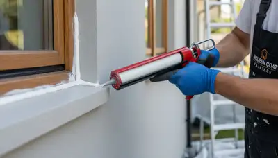 Professional caulking and sealing on Boise, ID home exterior for weatherproofing and energy efficiency