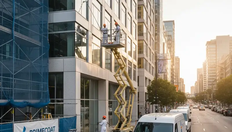 Professional commercial painters finishing office exterior in Boise, ID for durable business appeal