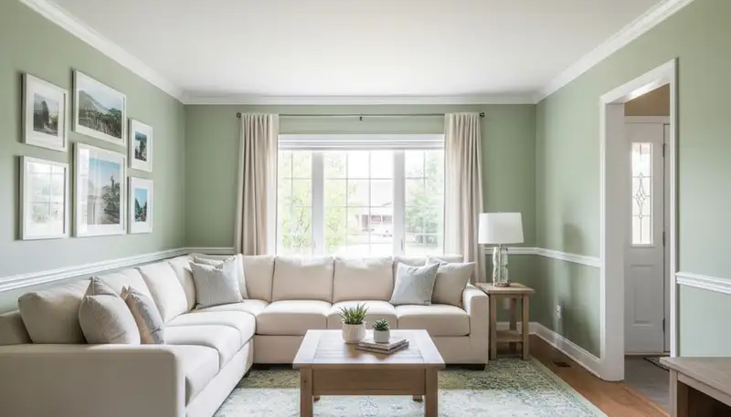 Freshly painted Boise ID living room with smooth walls and vibrant interior colors by local house painters