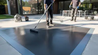 Professional concrete staining on Boise ID patio with durable finish and rich color transformation