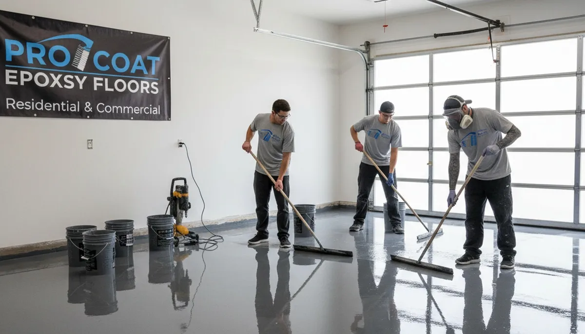 Epoxy floor coating in Boise ID garage with durable, glossy finish by local painting experts