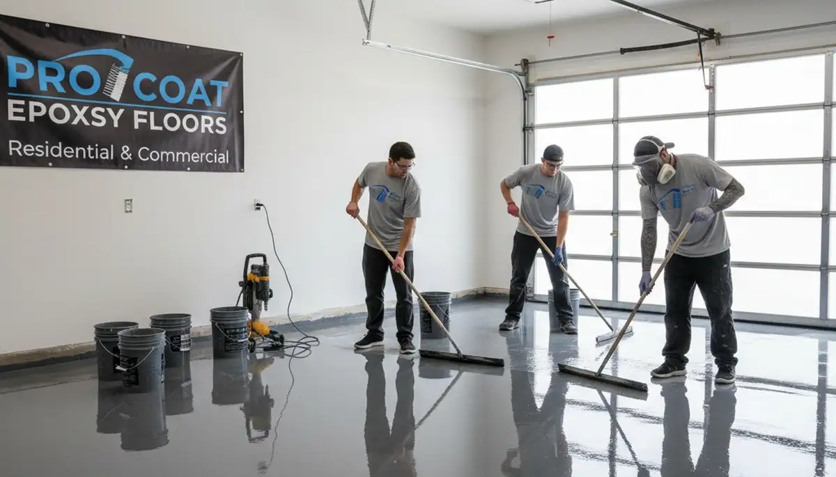 Epoxy floor coating in Boise ID garage with durable, glossy finish by local painting experts
