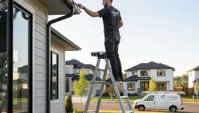 Professional gutter painting on a Boise, ID home exterior by expert house painters