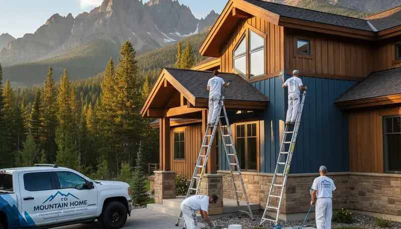 Boise, ID house painting contractor painting a home exterior for a professional finish