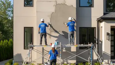 Professional stucco repair on Boise, ID home exterior by expert house painters restoring durability and curb appeal
