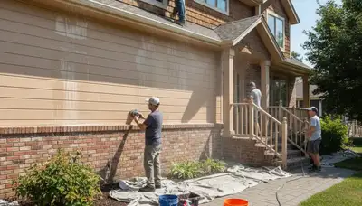 Painter sanding exterior siding for smooth paint adhesion during surface prep in Boise, ID