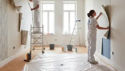 Professional wallpaper removal and surface prep by house painters in Boise, ID homes